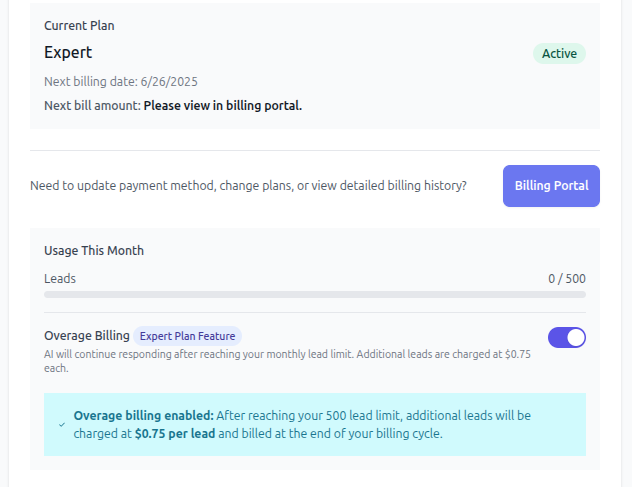 How overage billing works on Expert screenshot 1